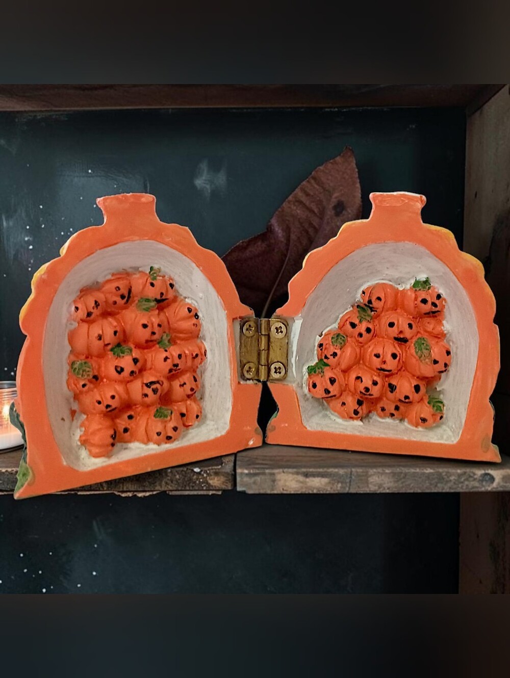 Vtg 90s Hinged Pumpkin Hinged Figure Diorama Box Halloween Spooky Autumn Mini